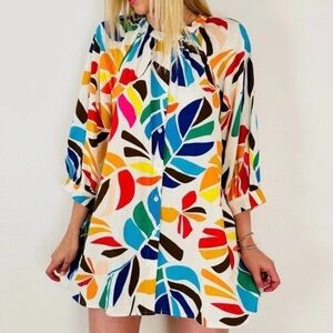 Tabitha Brown Botanical Leaf Print Button-Front Swing Dress XS